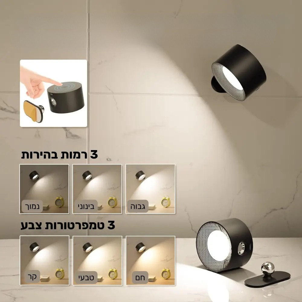 מנורת קיר בהתקנה קלה - 3 מצבי תאורה